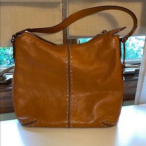 Brown Leather Studded Women's Bag